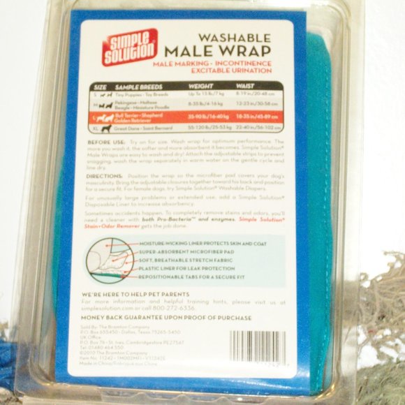 SIMPLE SOLUTION Washable Male Dog Wrap for Incontinence NEW Color: Turquoise - Picture 6 of 11